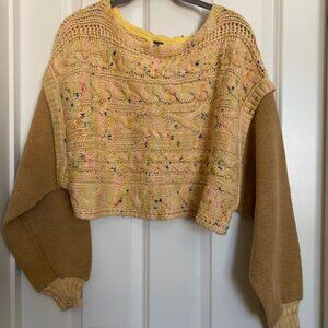 Free People Cable Knit Pullover Sweater Honeycomb Yellow XS